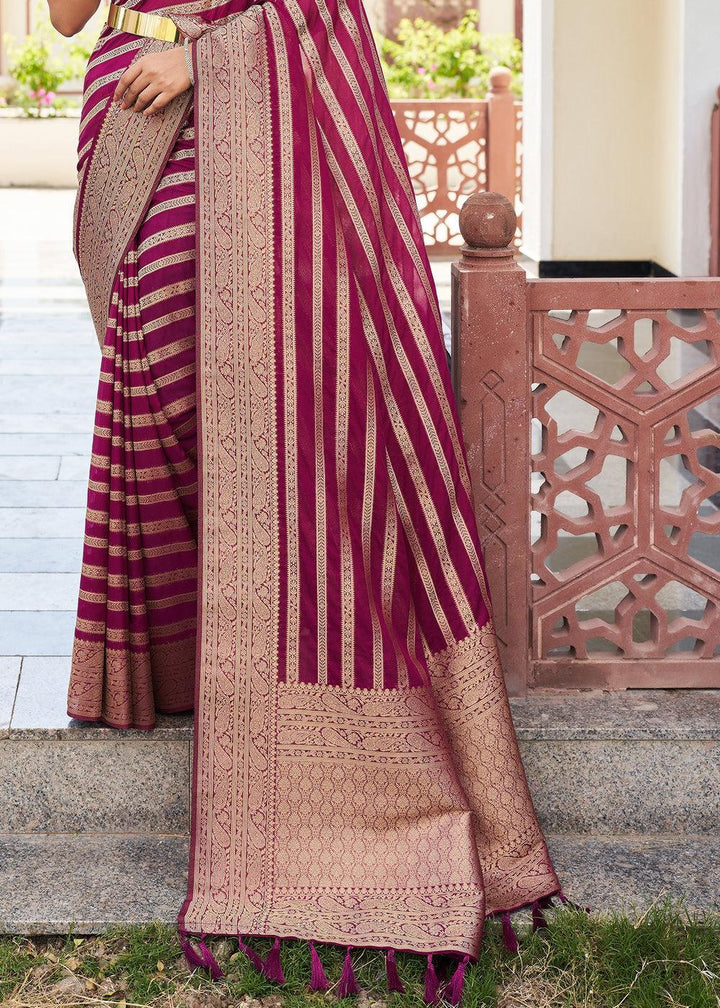 Jam Purple Zari Woven Leheriya Georgette Saree - qivii