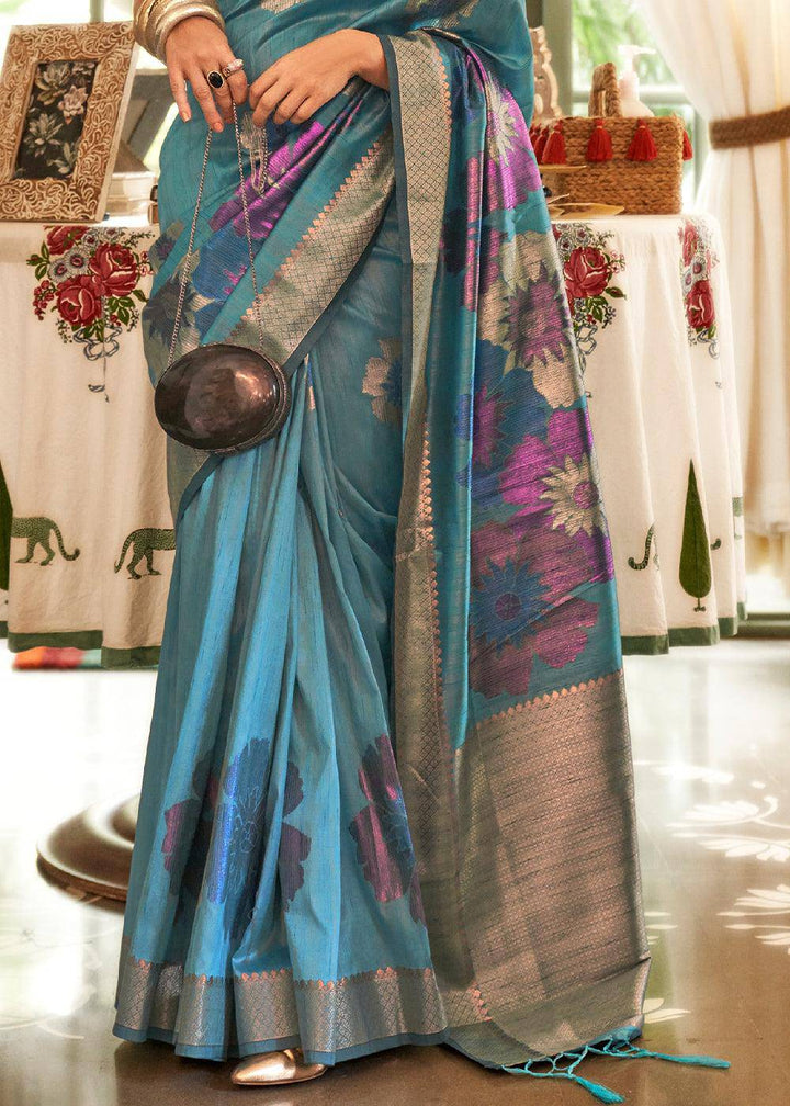 Jay Blue Multi Coloured Zari Handloom Weaving Silk Saree : Top Pick | Stitched Blouse - qivii