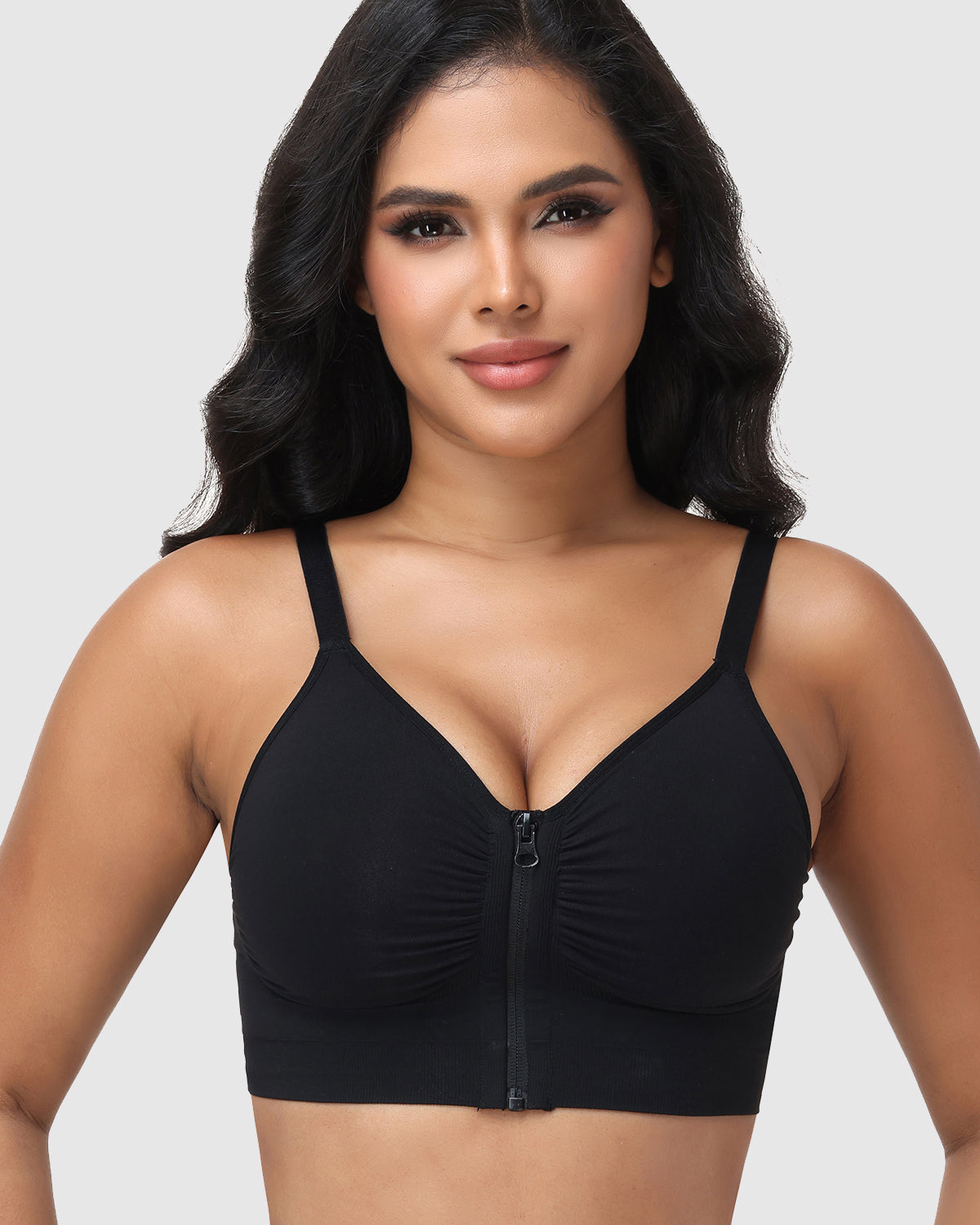 Front Zip Adjustable Strap Shaping Bra Wire Free Support Underwear