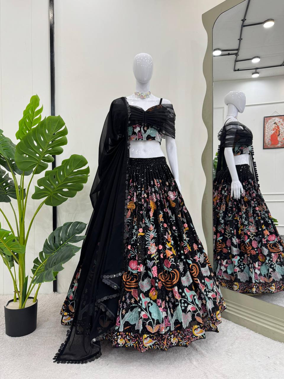 Black Foux Gorgette thread with Sequnce Lehenga Choli - INSPIRED | Ready To Wear - qivii