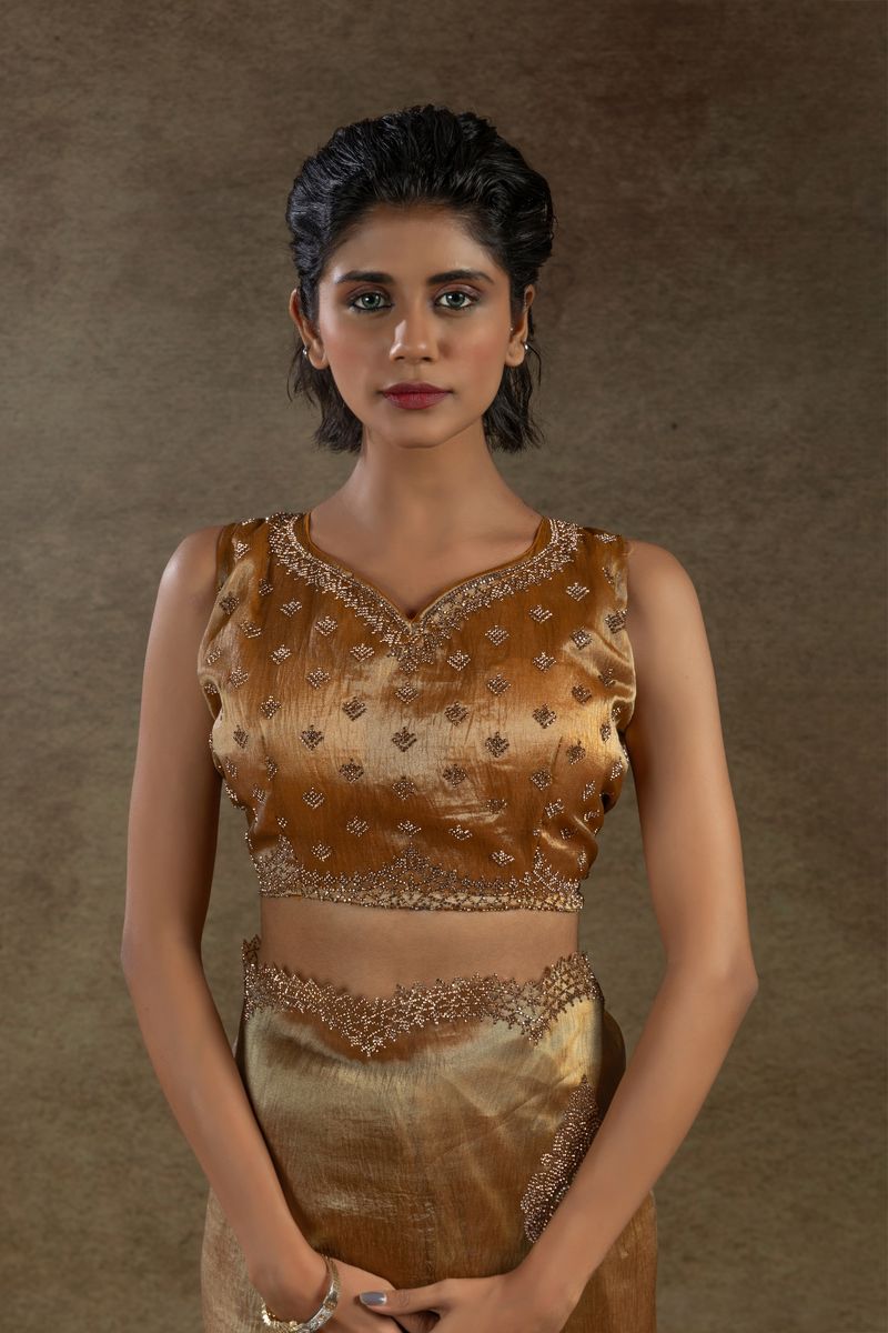 Gold Banarasi Silk With Hand Work & Zarkan Work Saree - qivii
