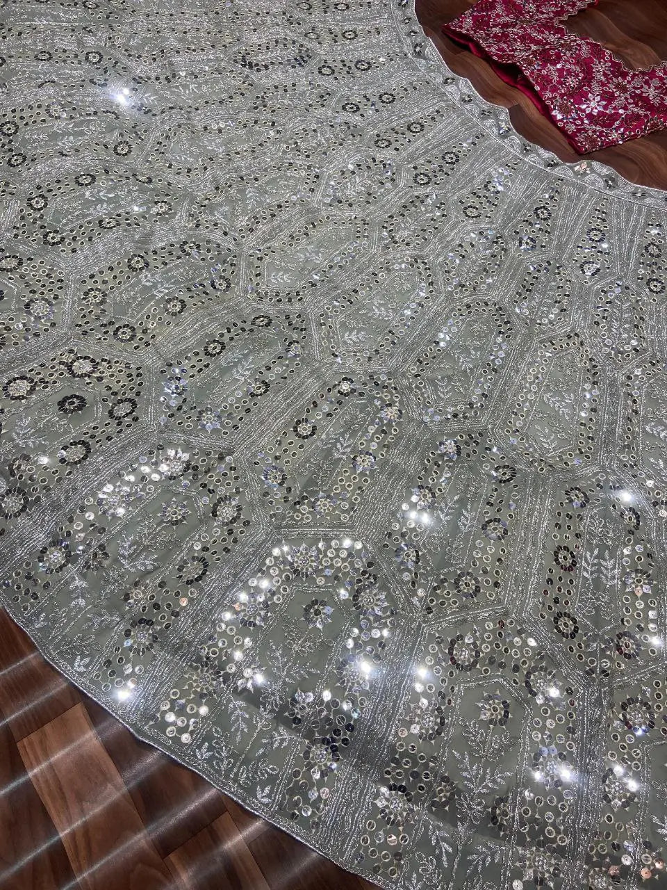 Grey And Pink Georgette Lehenga With Embroidery Coding Sequins Work | Ready To Wear - qivii