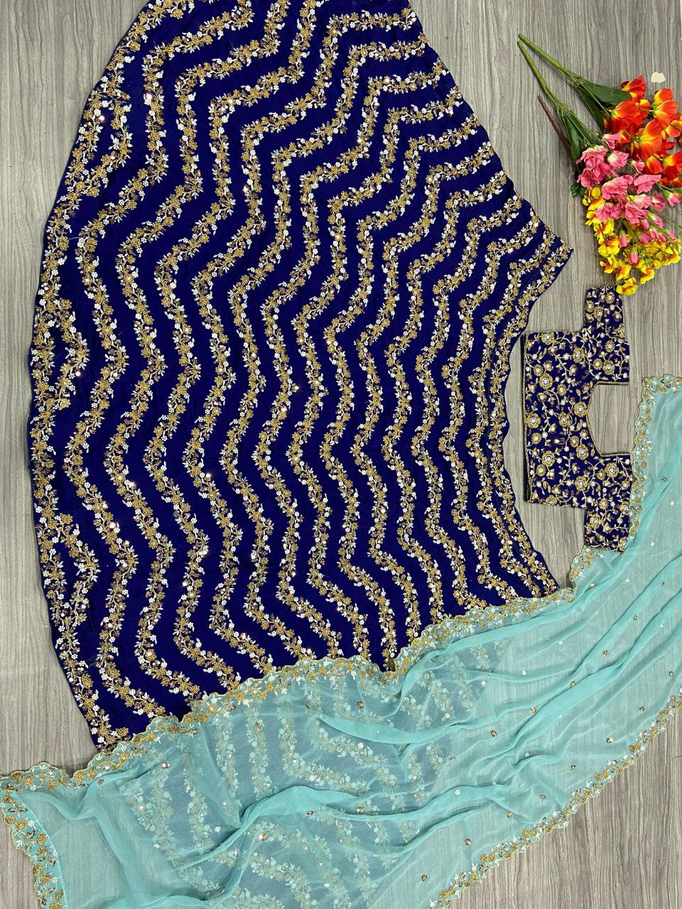 Navy blue Premium Chinon Silk  Embellished With Beautiful Embroidery Work Lehenga - INSPIRED | Ready To Wear - qivii