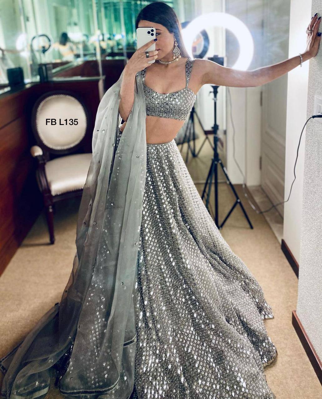 Silver Kasturi crep silk lehnga with sequence work - INSPIRED | Ready To Wear - qivii