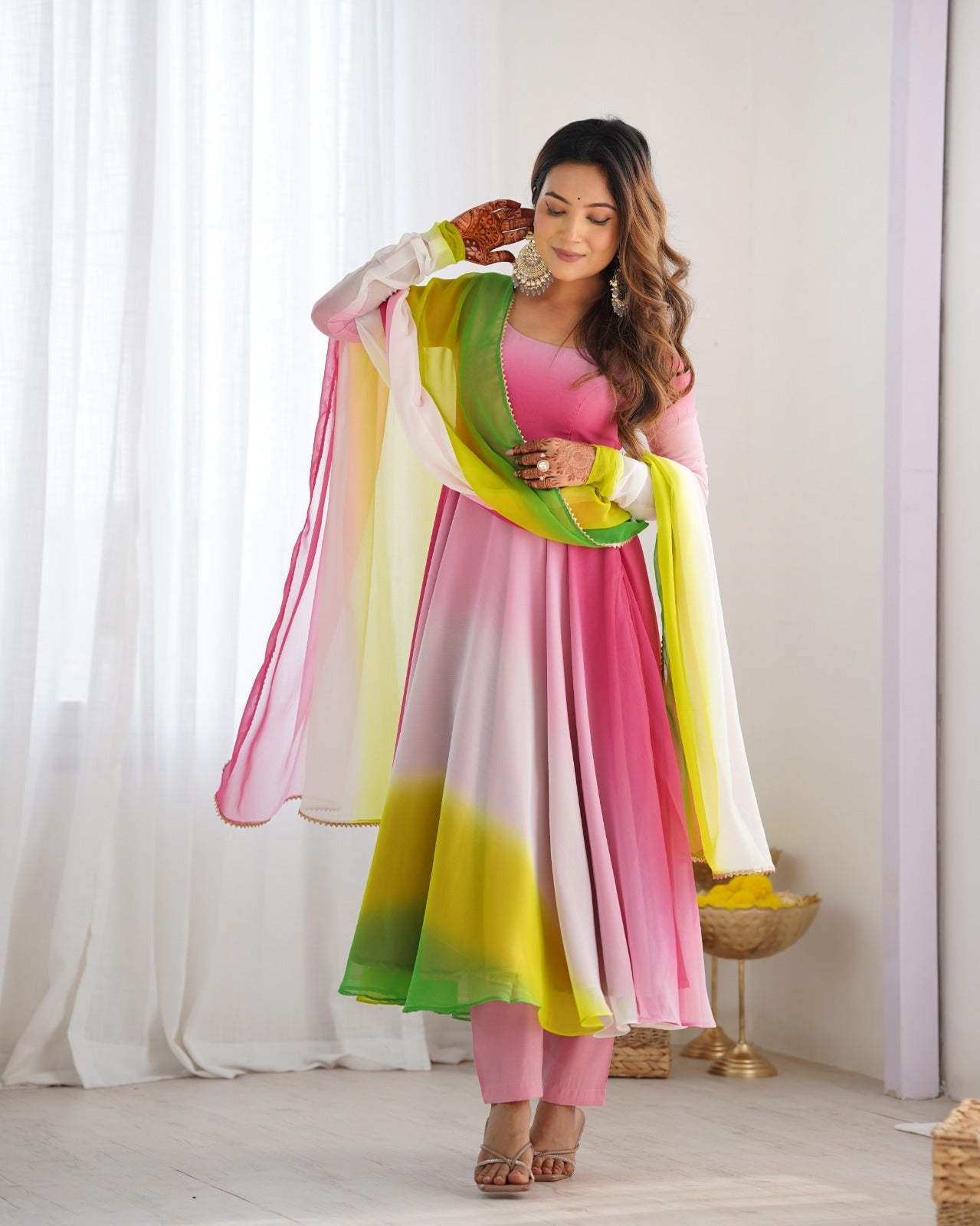 MULTI COLOR HEAVY PURE SOFT FOX GEORGETTE COLOURFULL PADDING ANARKALI SUIT - qivii