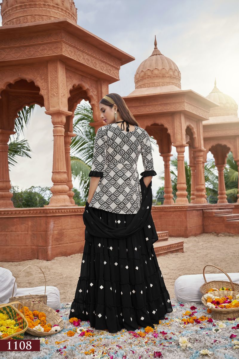 BLACK HEAVY FOX GEORGETTE WITH COTTON EMBROIDERY WORK | Ready To Wear - qivii