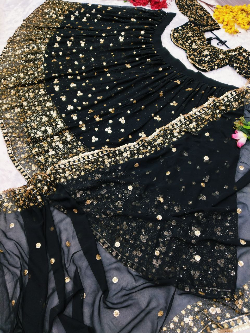 Black Premium Georgette Embellished With Beautiful Embroidery Work , Heavy Sequins Work Lehenga - INSPIRED | Ready To Wear - qivii