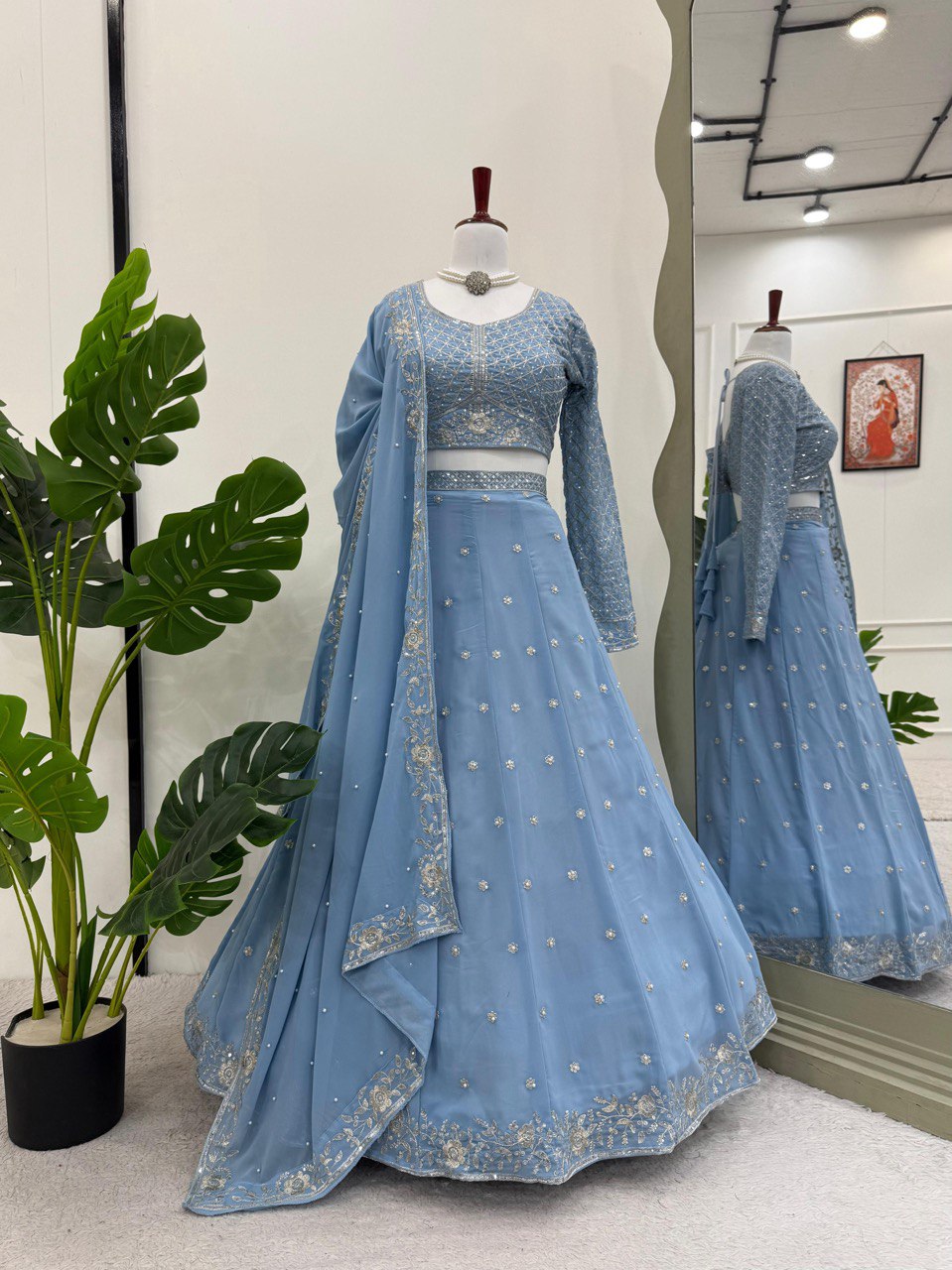 Blue Fox Gorgette thread with Sequnce with Rivet moti Lehenga Choli - INSPIRED | Ready To Wear - qivii