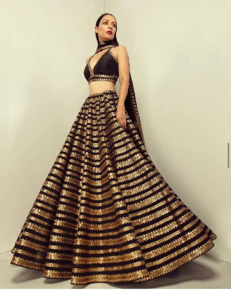 Georgette material embellished with sequins embroidered work lehenga choli