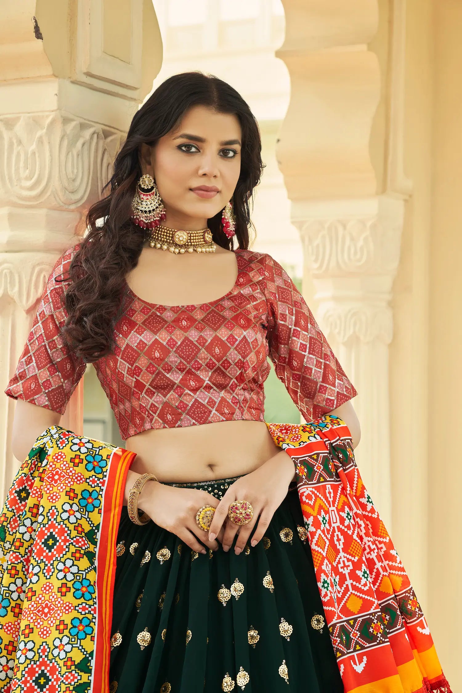 Green Georgette Lehenga Choli With Thread with Sequence Embroidery Work | Ready To Wear - qivii