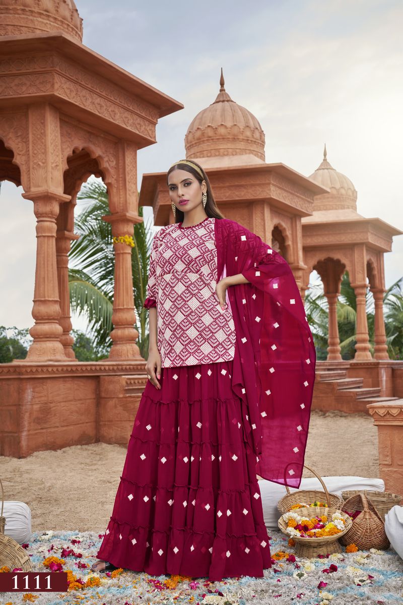 PINK HEAVY FOX GEORGETTE WITH COTTON EMBROIDERY WORK | Ready To Wear - qivii