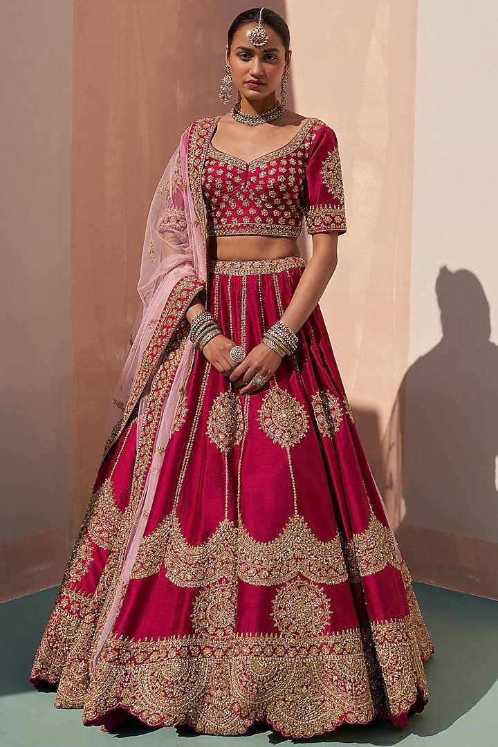 PINK JALPARI SILK WITH EMBROIDERY SEQUENCE ZARI DESIGN WORK LEHENGA - INSPIRED | Ready To Wear - qivii