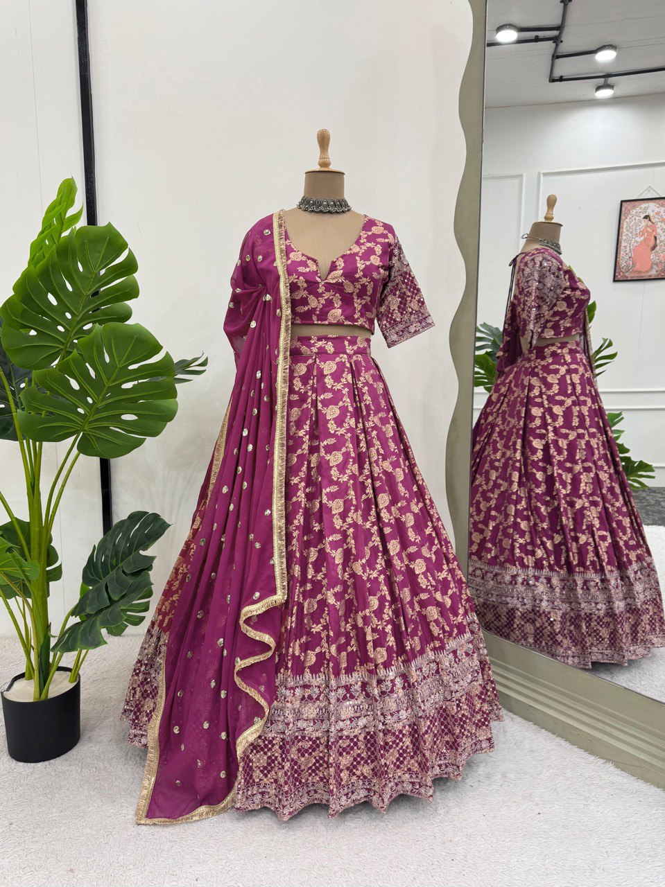 Pink Jequrd thread with Sequnce Lehenga Choli - INSPIRED | Ready To Wear - qivii