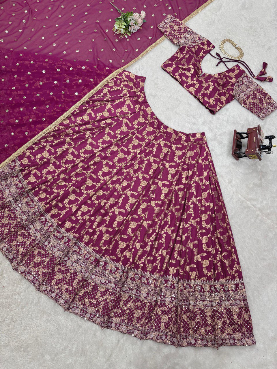 Pink Jequrd thread with Sequnce Lehenga Choli - INSPIRED | Ready To Wear - qivii