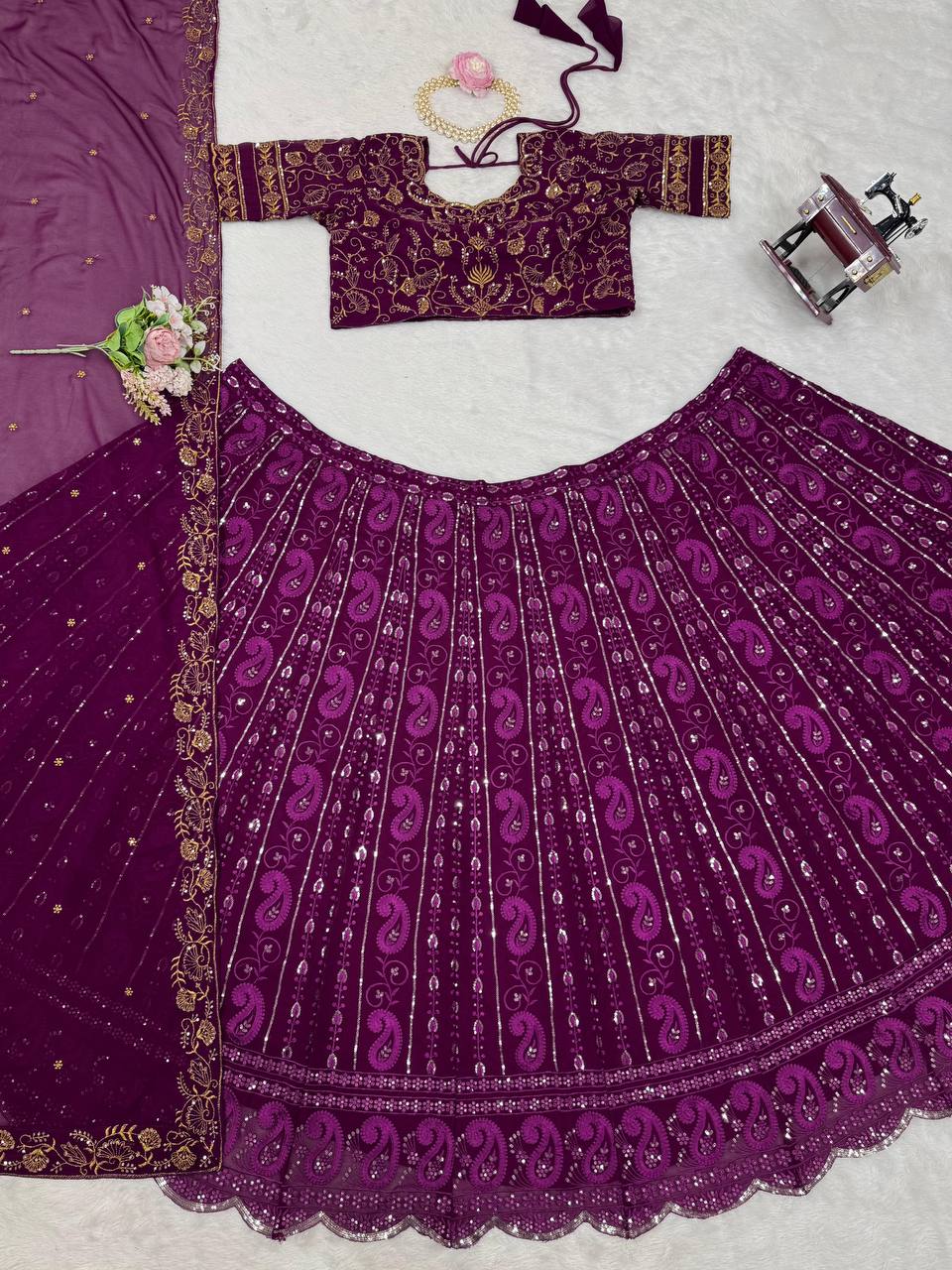 Purple Foux Gorgette thread with Sequnce Lehenga Choli - INSPIRED | Ready To Wear - qivii