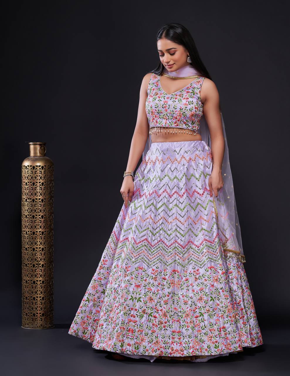 Purple Heavy satin silk lehnga with sequence & thread work | Ready To Wear - qivii