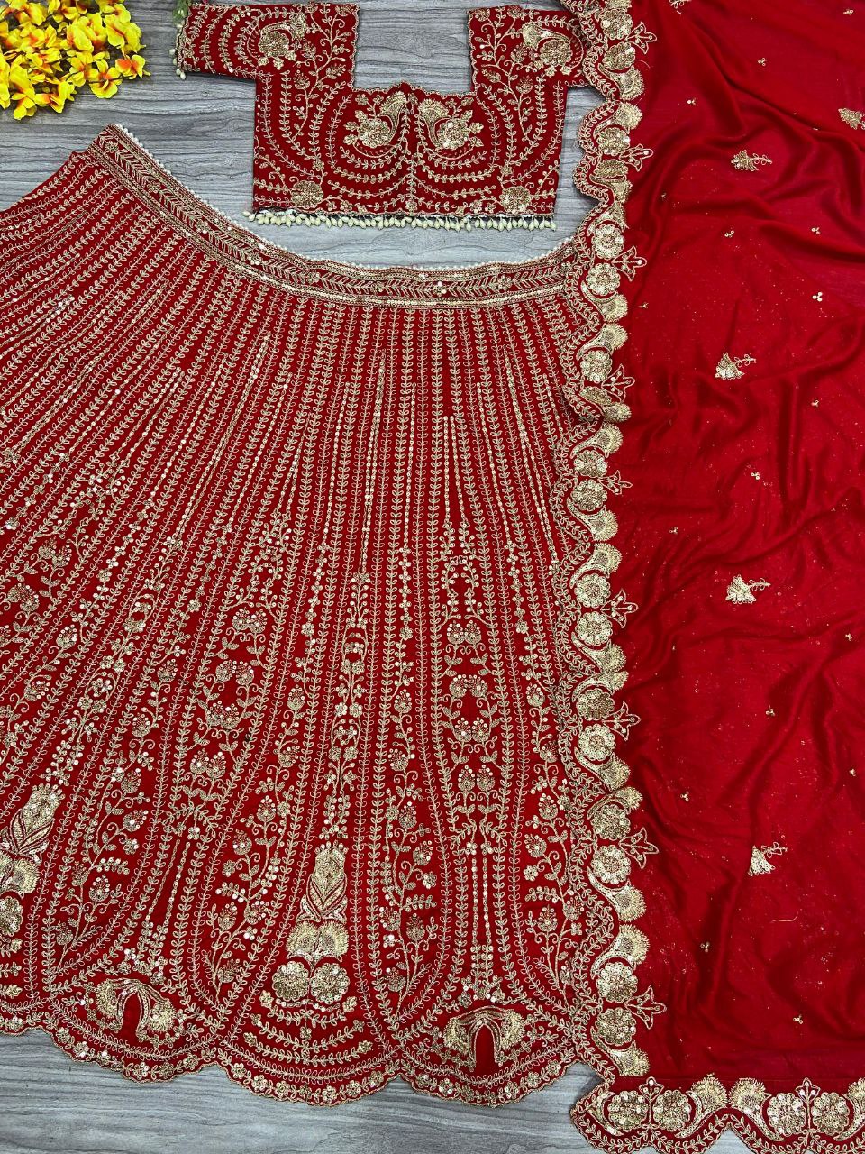 Red Premium Silk Embellished With Beautiful Thread Embroidery Work - inspired | Ready To Wear - qivii