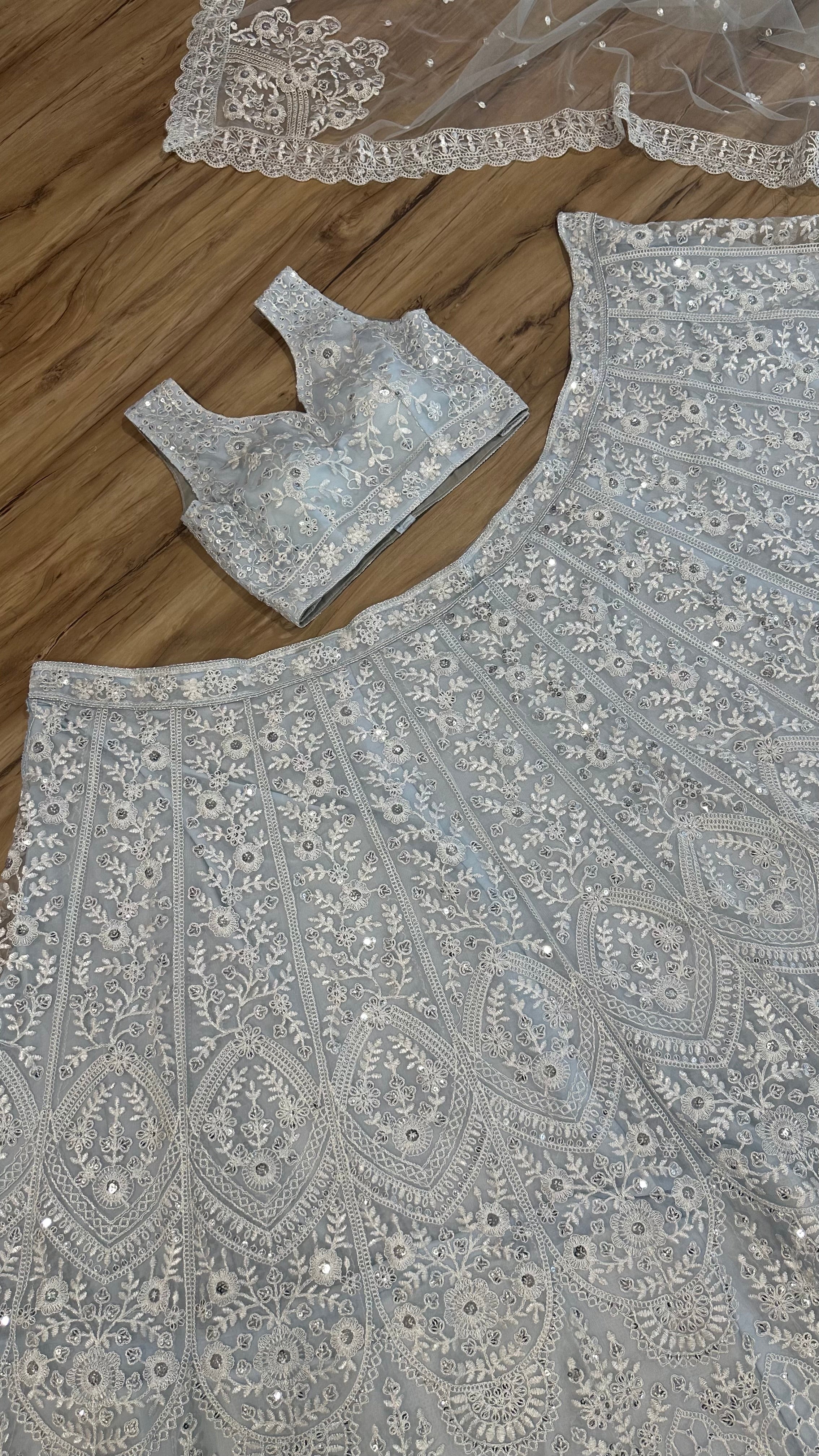 White Net lehenga with sequins & thread work - INSPIRED | Ready To Wear - qivii