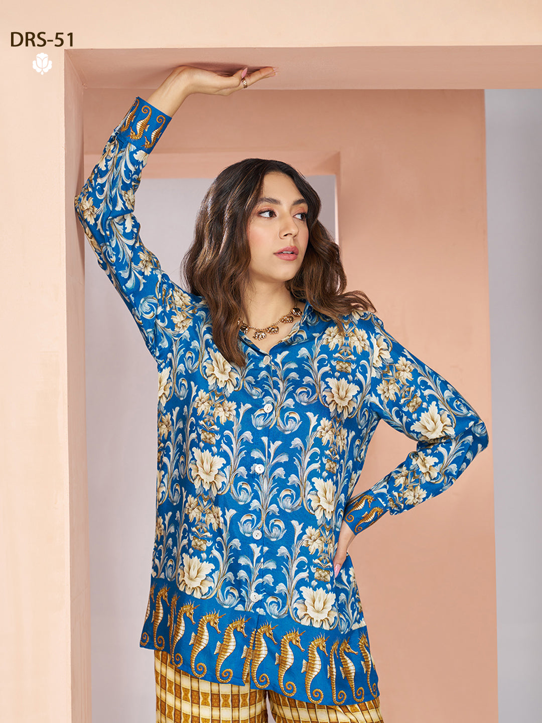 ROYAL BLUE PURE MUSLIN SILK PRINTED SHIRT PANT - qivii