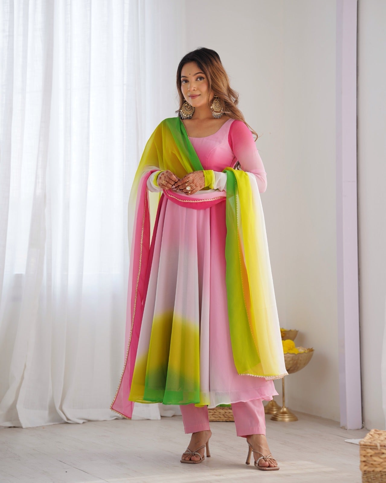 MULTI COLOR HEAVY PURE SOFT FOX GEORGETTE COLOURFULL PADDING ANARKALI SUIT - qivii