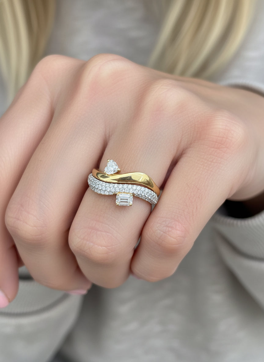 JPRG-3514/8938 Diamond Pear Octagon With Round Diamond Wave Ring