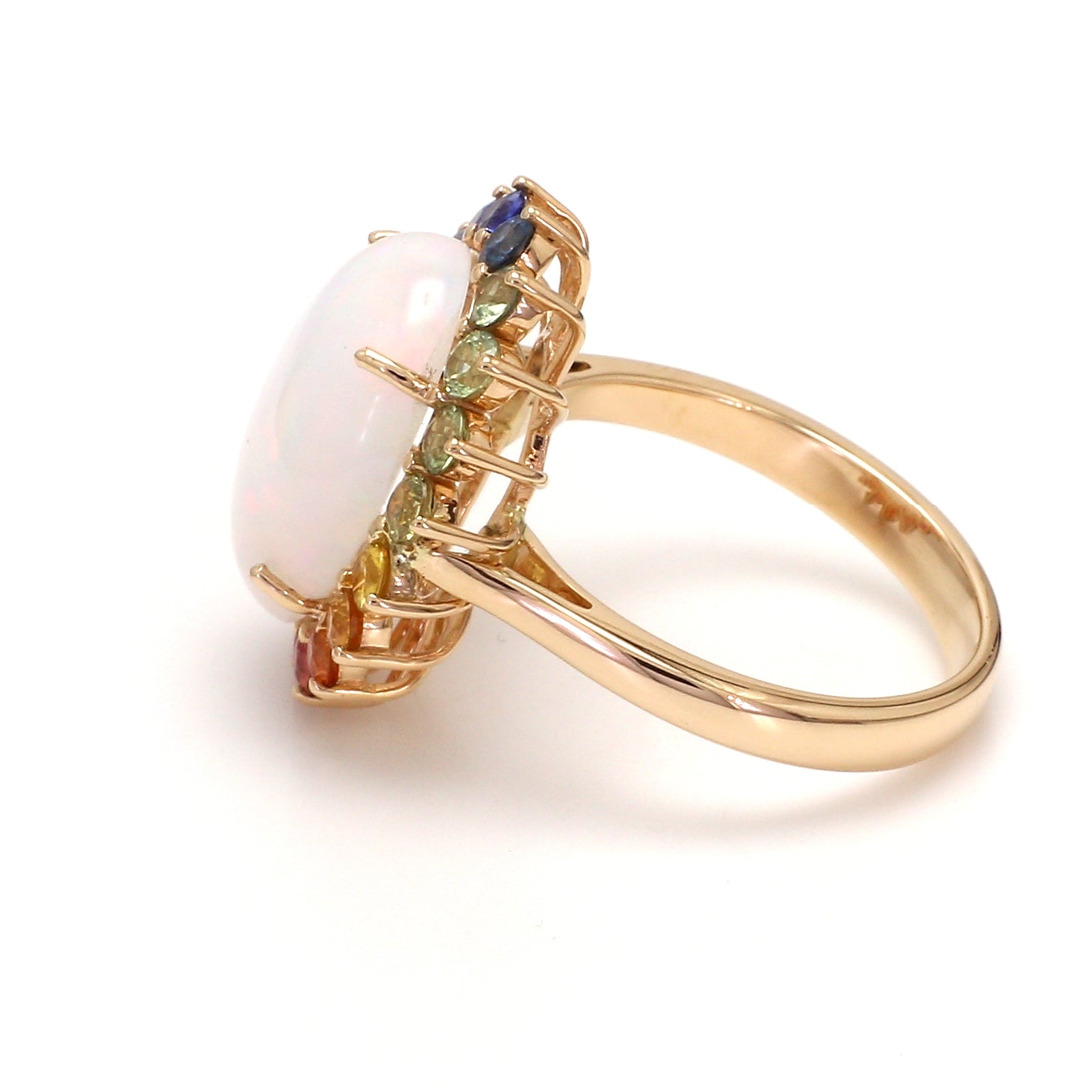 Opal and Rainbow Sapphire Halo Ring