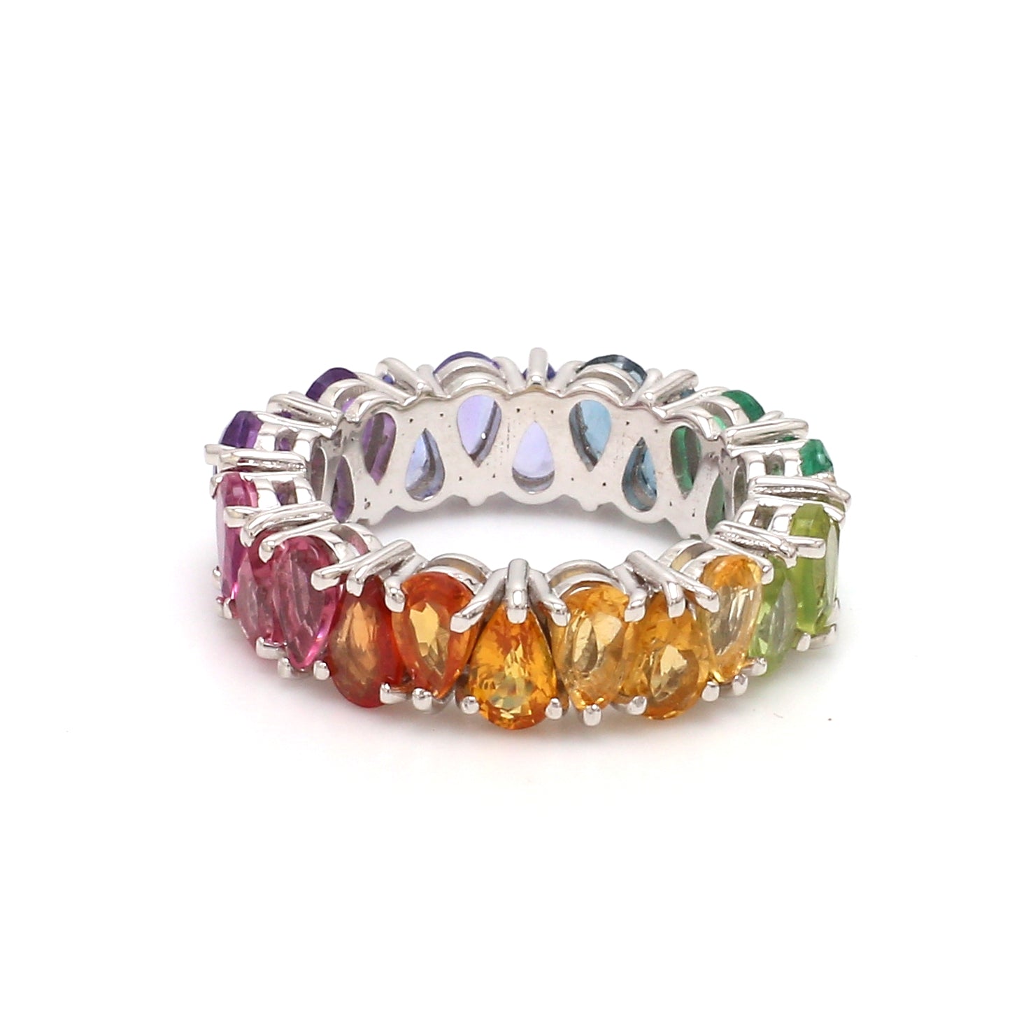 Rainbow Gemstone Pear Upside Down Ring