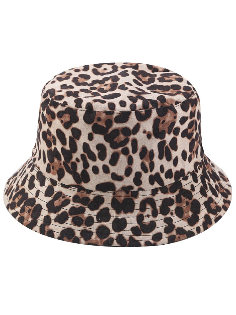 Suede Leopard Print Casual Sun Hat Bucket Hat  - By Qivii