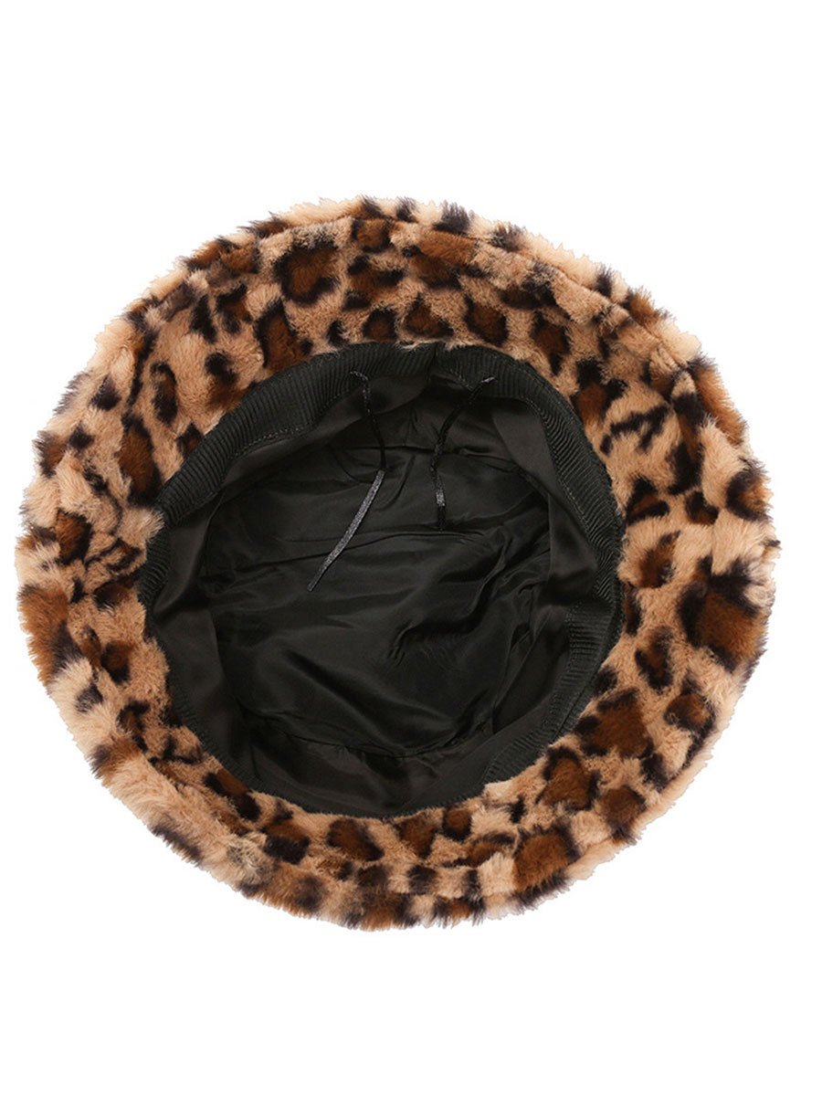 Casual Fashion Leopard Fur Warm Bucket Hat  - By Qivii