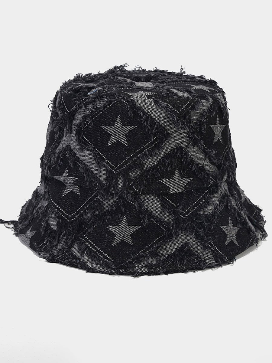 Casual Fashion Five-pointed Star Raw-edge Denim Bucket Hat  - By Qivii