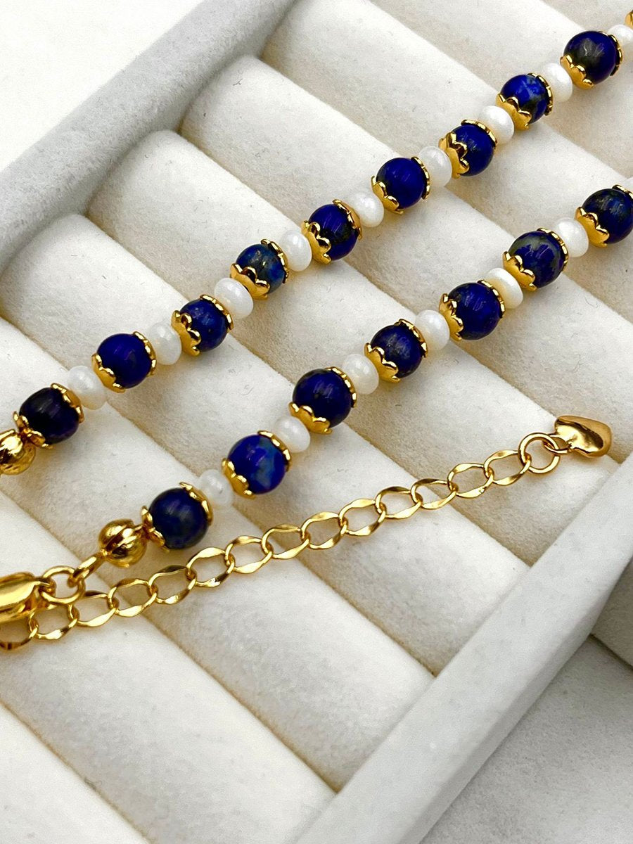 Vintage Natural Lapis Lazuli Pearl Fashion Necklace  - By Qivii