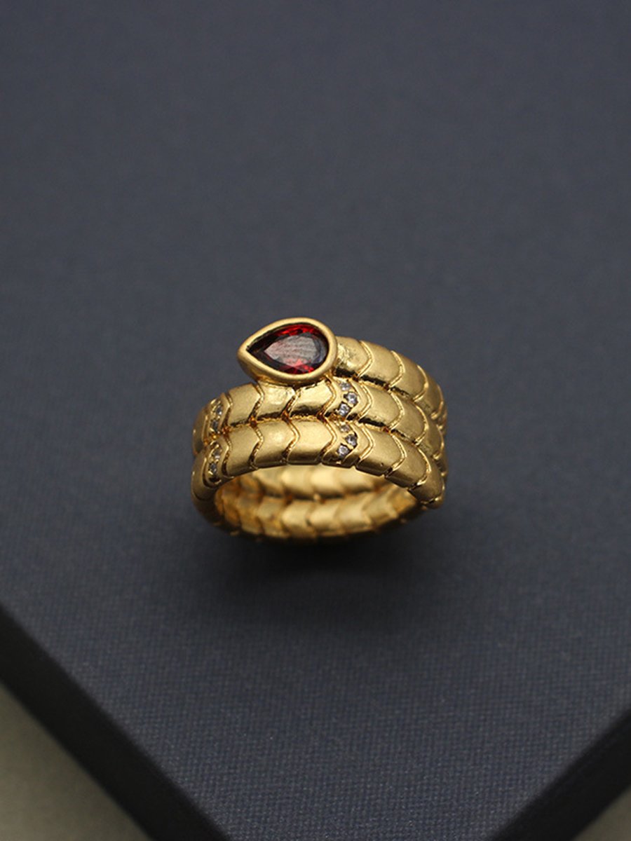 Vintage Light Luxury Water Drop Zircon Snake Ring  - By Qivii