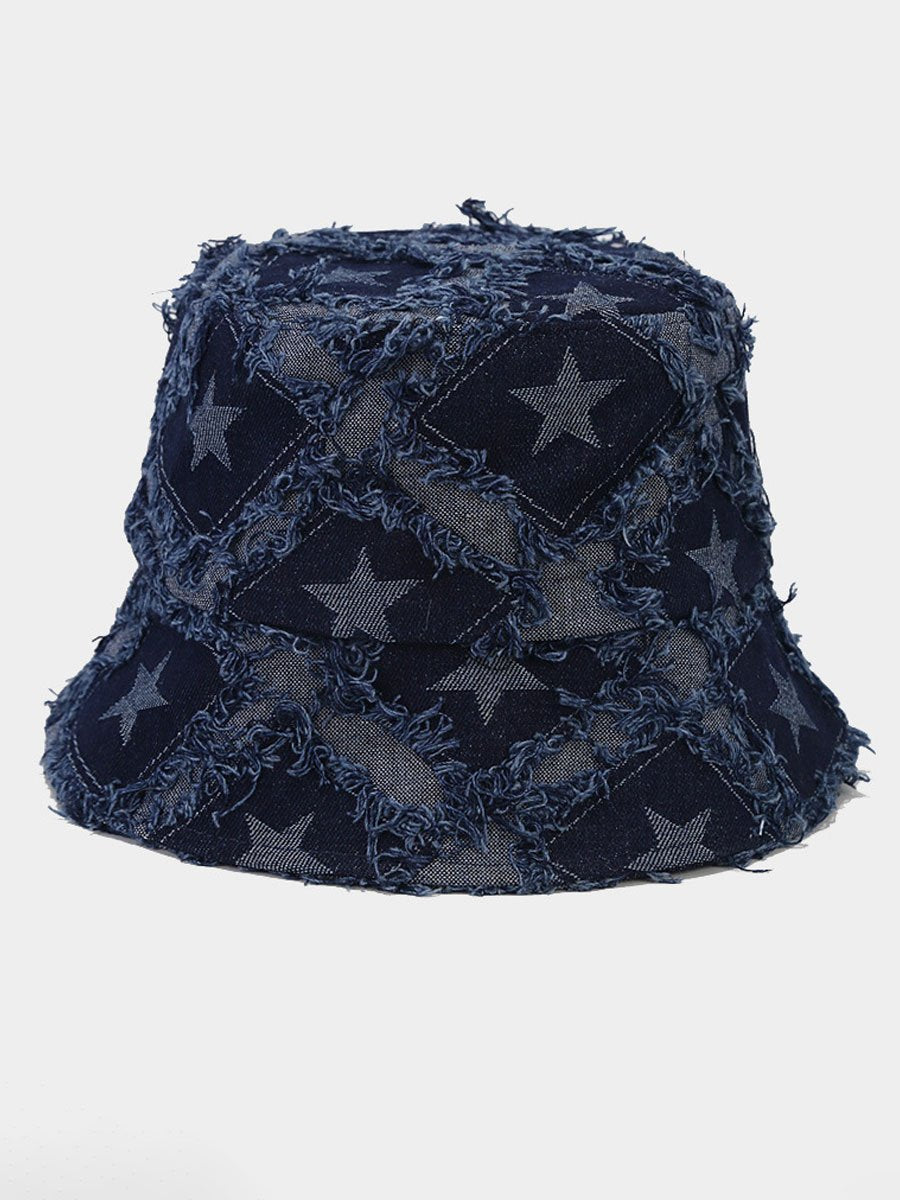 Casual Fashion Five-pointed Star Raw-edge Denim Bucket Hat  - By Qivii