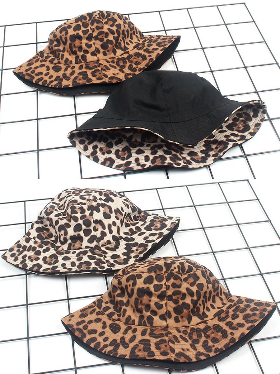 Suede Leopard Print Casual Sun Hat Bucket Hat  - By Qivii