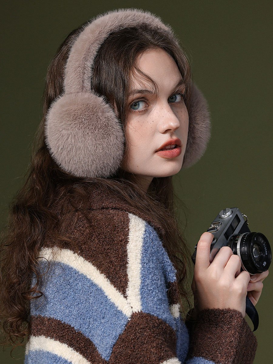 Warm And Windproof Fleece Foldable Imitation Rabbit Fur Earmuffs  - By Qivii