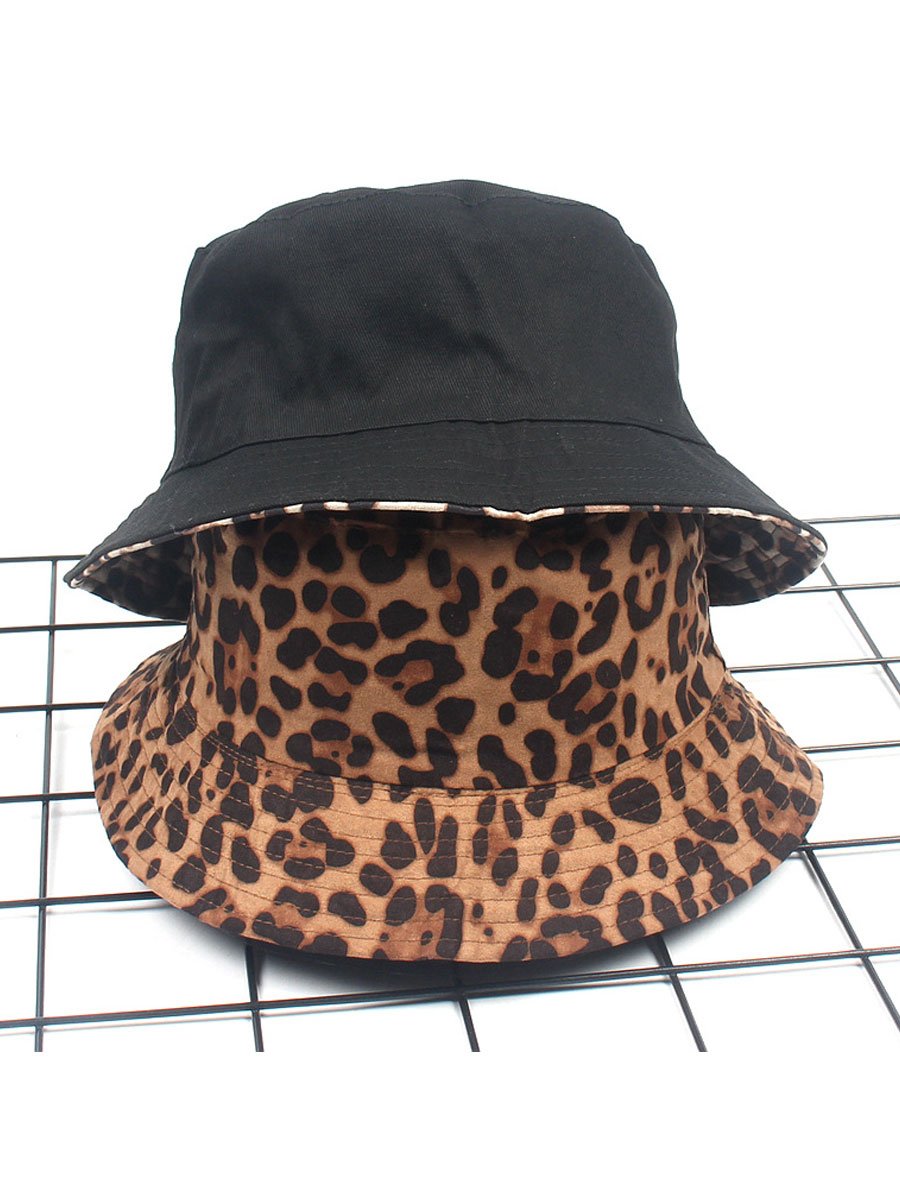 Suede Leopard Print Casual Sun Hat Bucket Hat  - By Qivii