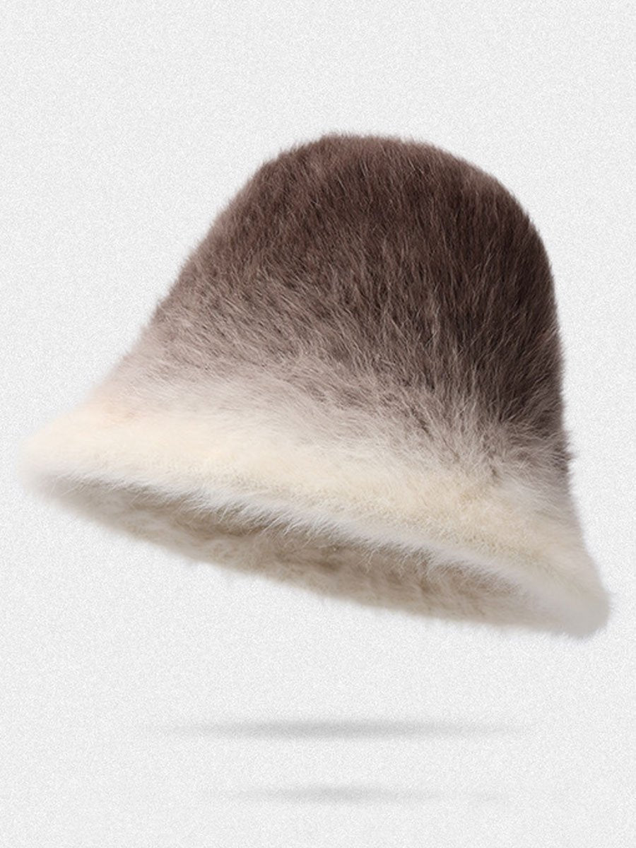 Winter Fashion Gradient Plush Rabbit Fur Warm Bucket Hat  - By Qivii