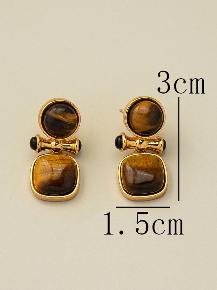 Retro Light Luxury High-end Natural Tiger Eye Stone Earrings  - By Qivii