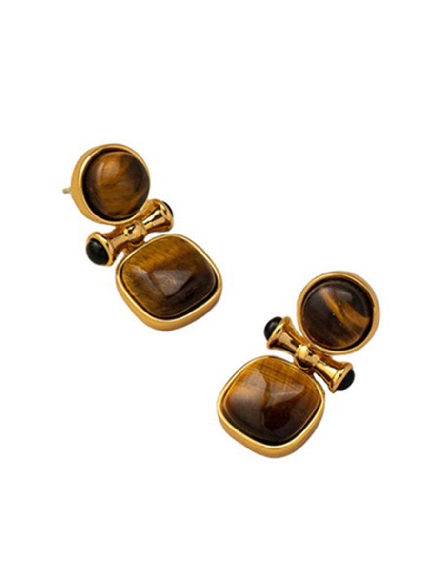 Retro Light Luxury High-end Natural Tiger Eye Stone Earrings  - By Qivii
