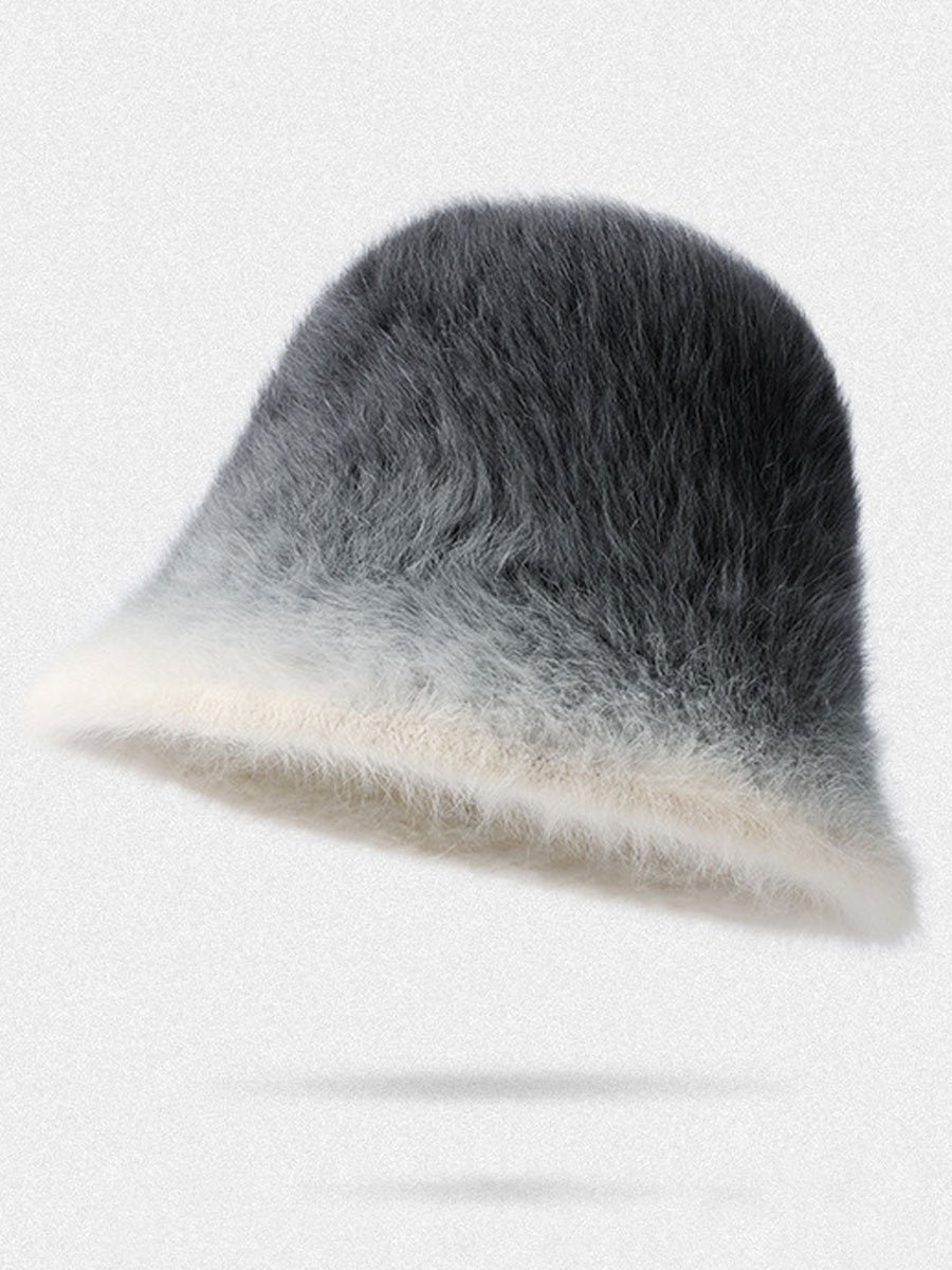Winter Fashion Gradient Plush Rabbit Fur Warm Bucket Hat  - By Qivii
