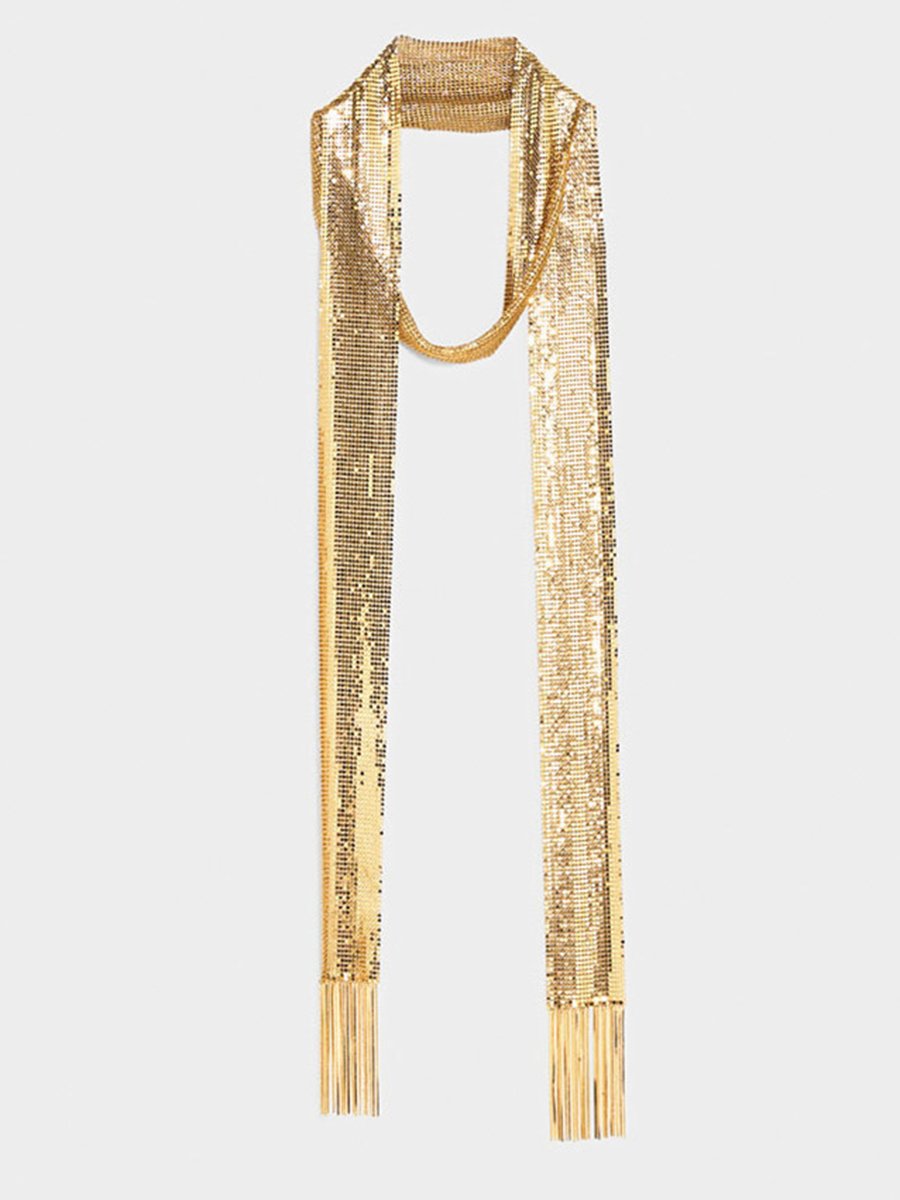 Elegant Textured Metal Sequin Long Scarf  - By Qivii
