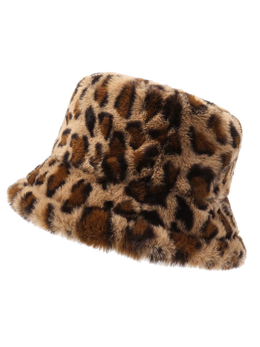 Casual Fashion Leopard Fur Warm Bucket Hat  - By Qivii
