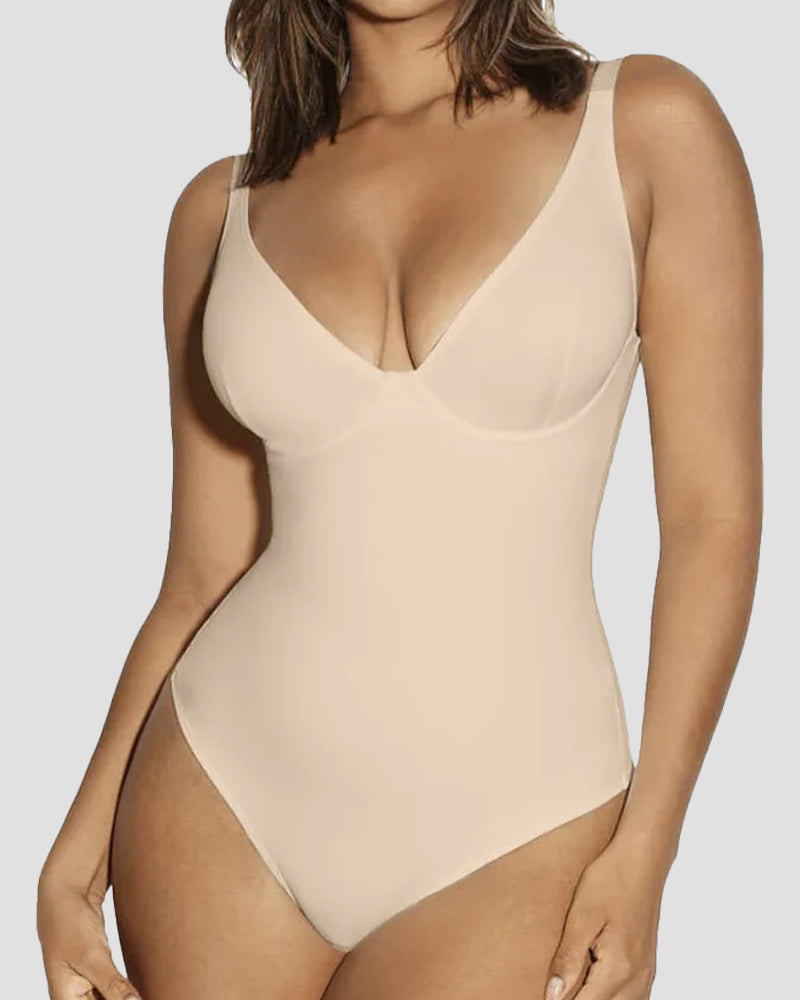 Compression Deep V Tummy Control Seamless Shapewear Bodysuit  - By Qivii