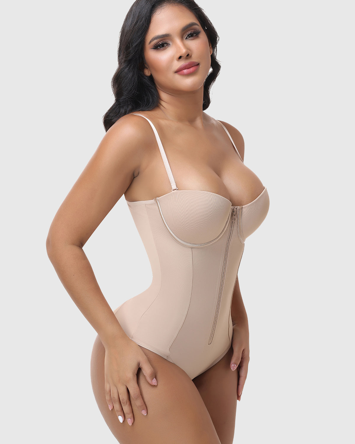 Hourglass Front Zipper Bodysuit with Lace-Up Back