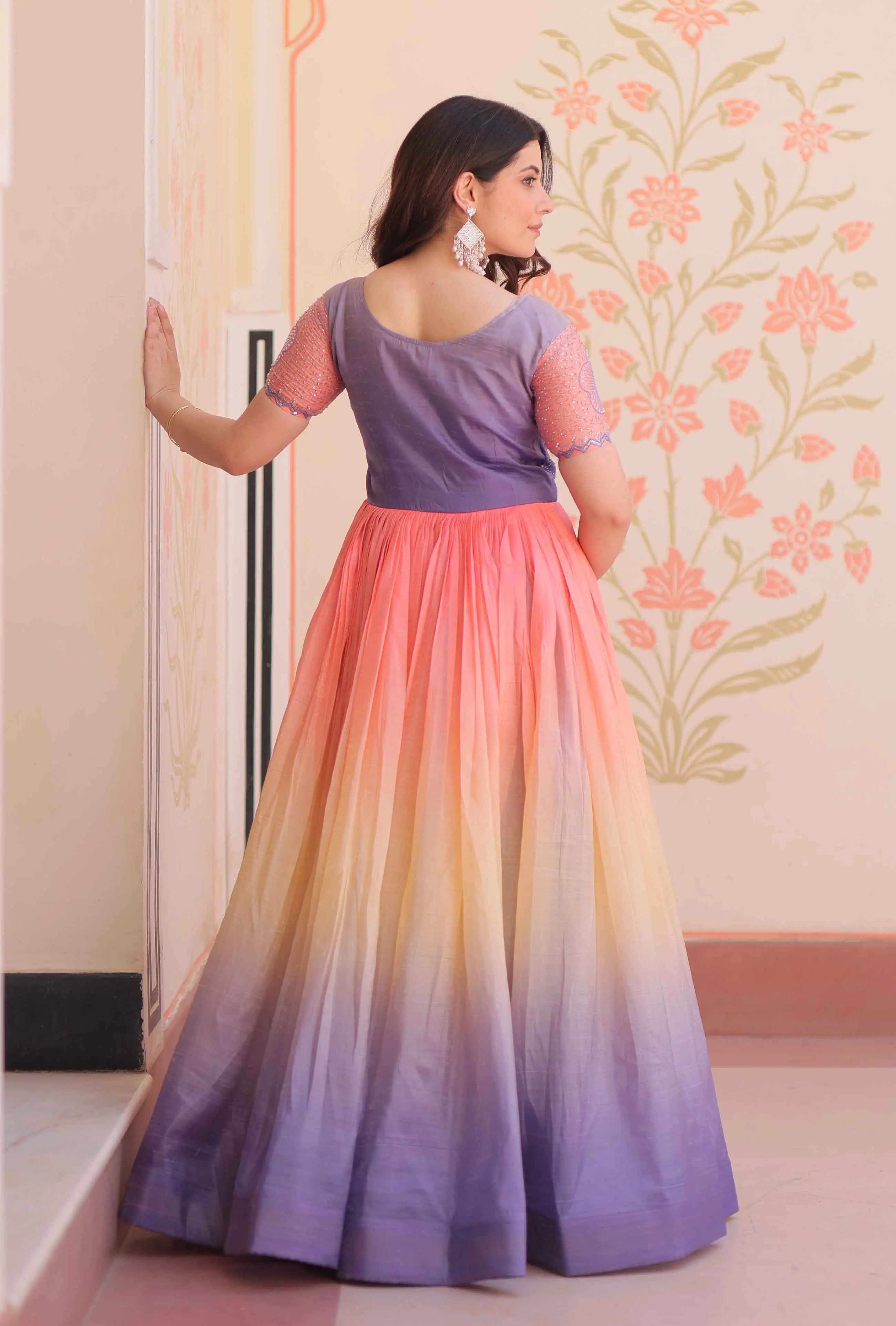 Designer Lavender Color Padding With Beads Embroidery Work Gown - qivii