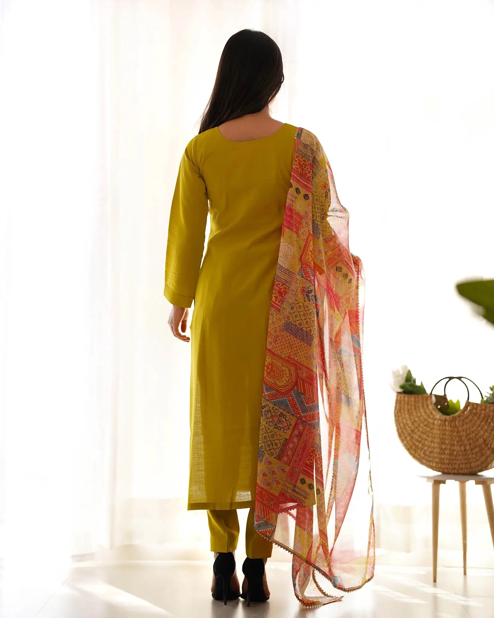 Met Yellow Viscose Straight Salwar Suit With Multi Floral Print Dupatta - qivii