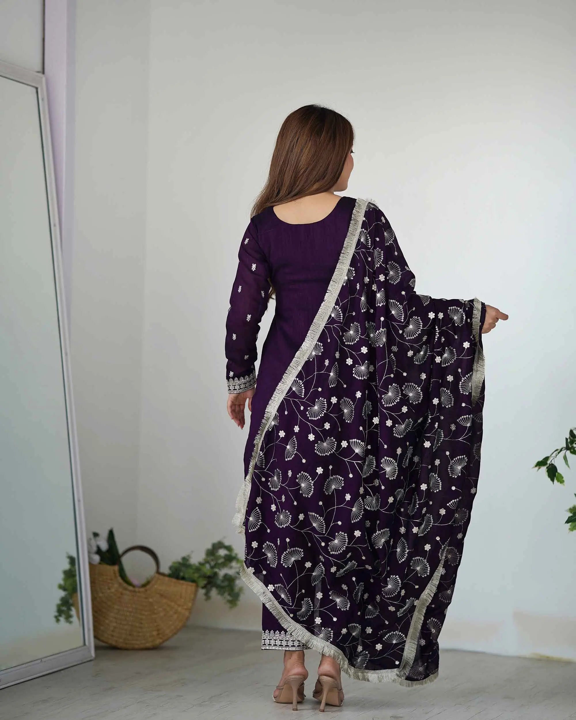 Dark Wine Rangoli Silk Salwar Suit With Sequins Embroidery Work With Heavy Dupatta - qivii