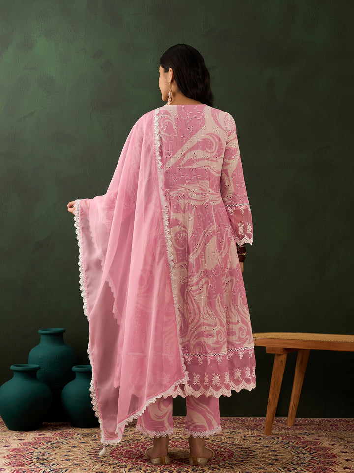 PINK COLOR COTTON BLEND PURE COTTON EMBROIDERED KURTA SET