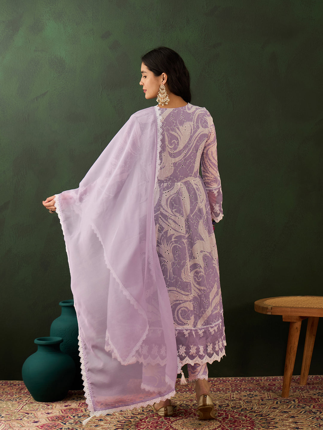 PURPLE COLOR COTTON BLEND PURE COTTON EMBROIDERED KURTA SET