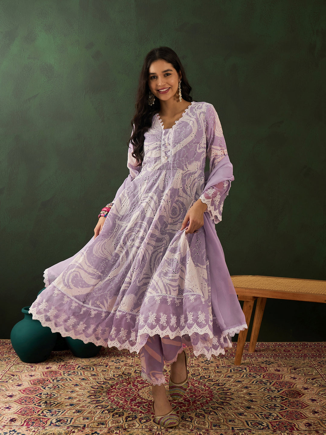 PURPLE COLOR COTTON BLEND PURE COTTON EMBROIDERED KURTA SET